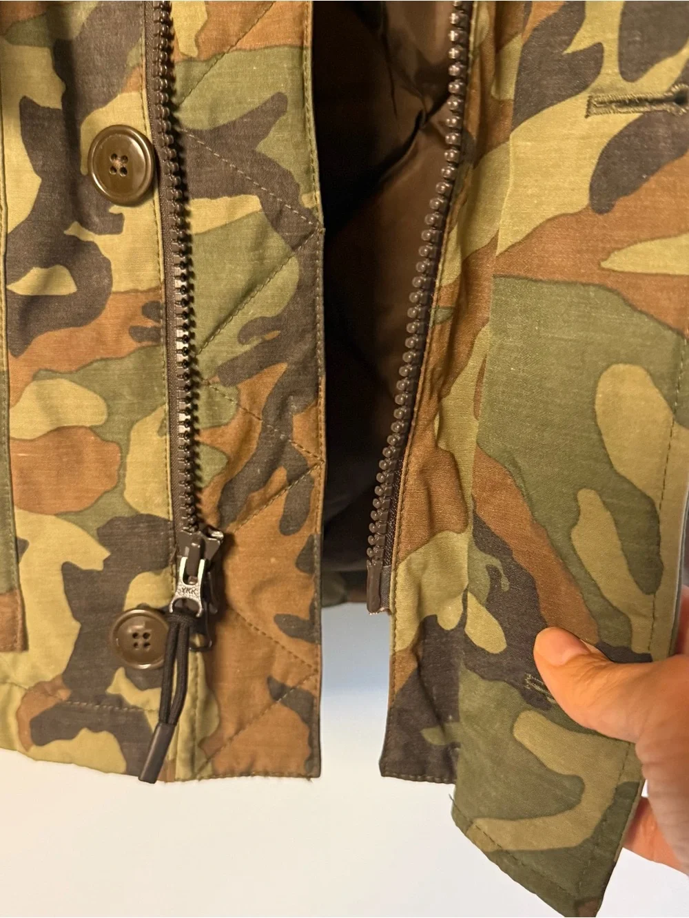 J. Crew Men's Camo Puffer Parka with Faux Fur Trim
